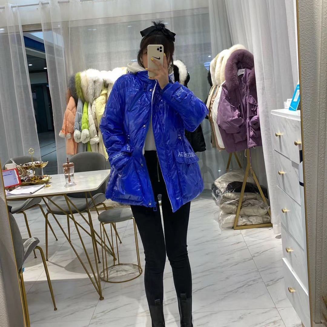 Oversized Down Cotton Jacket, Ladies Winter Contrast Color Hooded Cotton Jacket, for Bread Jacket