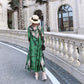 Green M-XXXXL Women's Summer Dress Middle-aged 3/4 Sleeve Round Neck Printing Length To Calf Daily Wear Homewear