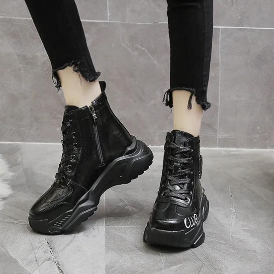Women's Winter Patent-leather Shoes Large Size Solid Soled High Top Sports Shoes Suede Warm Cotton Martin Boots