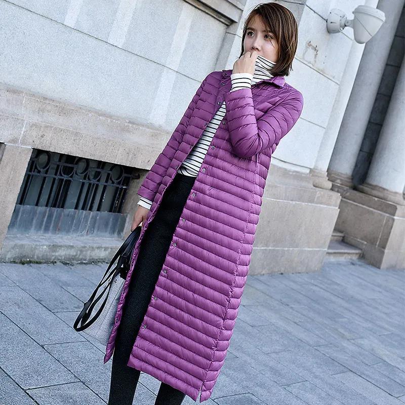 Long Down Jacket Women's Winter Lightweight Over-the-knee Korean Slim Slimming Stand-up Collar Super Lightweight Jacket