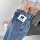 Spring  Autumn Plus Size Loose Woven Denim Wide-leg Trousers   Straight Thin High-waist Casual Mopping Pants Women