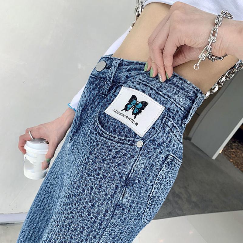 Spring  Autumn Plus Size Loose Woven Denim Wide-leg Trousers   Straight Thin High-waist Casual Mopping Pants Women