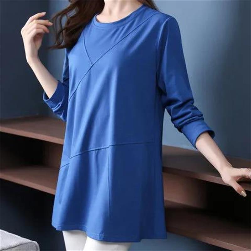 Spring Fall Long Sleeve Splicing T-Shirts Women Clothing Fashion Casual Plus Size Loose Tee Shirt Femme Tops Pullovers