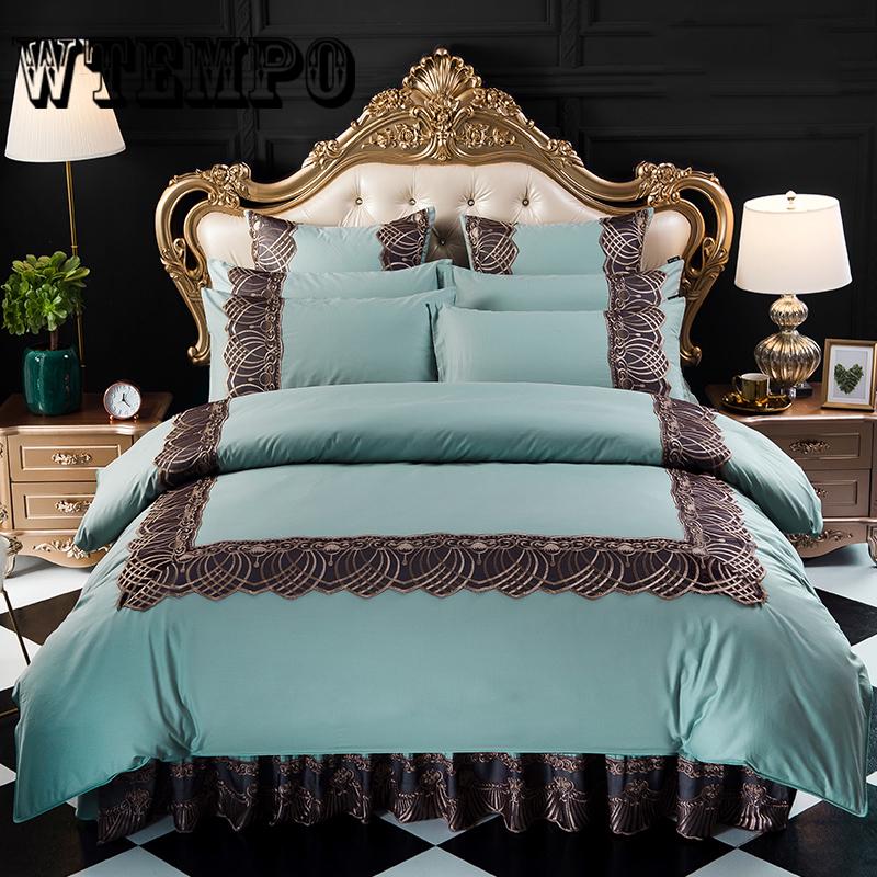 4pcs Linens 100% Cotton Bedding Set Bed Cover  Sheet Pillowcases Home Decor Luxury  Silk Lace Bed Sheet Quilt Cover