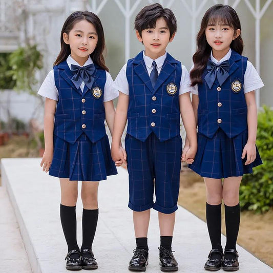 Kindergarten Uniforms Summer Clothes Boys and Girls Vest Suit British Style Elementary School Students Suit Class School Uniforms Chorus Costumes