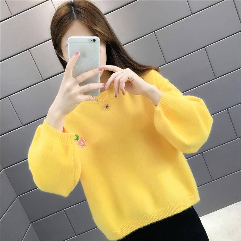 Winter Women Multicolor Solid Color Sweater Half Turtleneck Lantern Sleeve Knit Pullover Loose