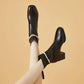 Chelsea Boots Women Short Boots Square Toe Autumn and Winter Black Snow Boots Plus Velvet Warm Cotton Boots