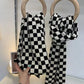 Black and White Checkerboard Plaid Scarf Winter Korean Students All-match Warm Knitted Scarf