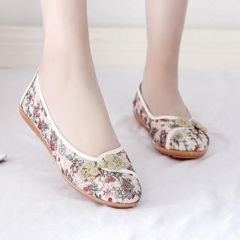 Spring and Summer Flat Mother Shoes National Style Old Beijing Cloth Shoes Women Middle-aged and Elderly Women's Net Shoes Breathable Net Yarn Shoes