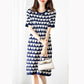 Round Neck Heart Pattern Short-sleeved Dress Drape Thin Temperament Elegant Straight Skirt Women's Summer Loose and Thin Printed Dress