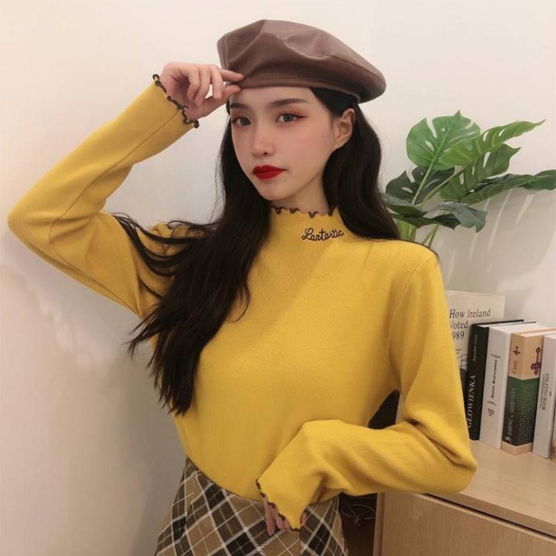 Pofulove Sweater Women's Fashion Outerwear Western-style Little Man Wild Fungus Bottoming Sweater