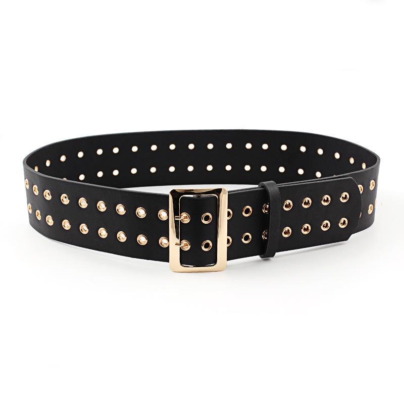 Belt double pin buckle double row ladies fashion pants belt clothing decoration