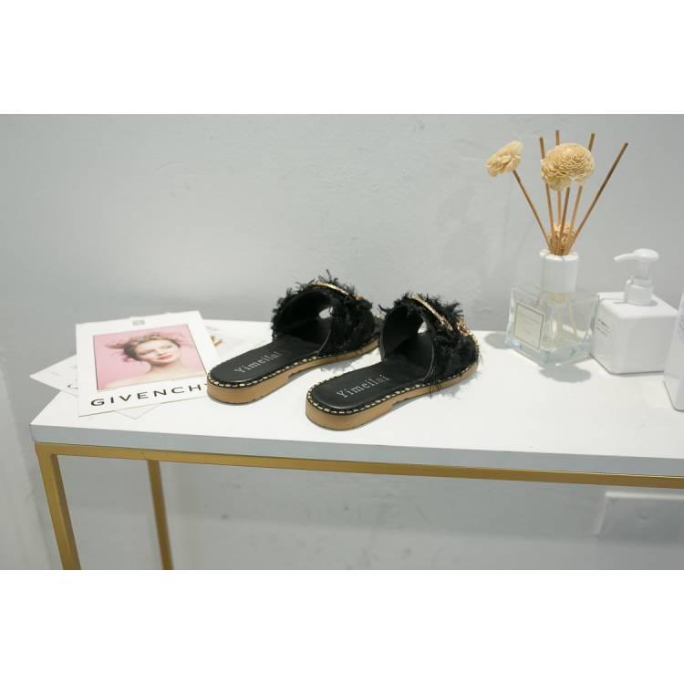 Textured fabric summer slippers women wear two wear soft ladies flat sandals and slippers at home