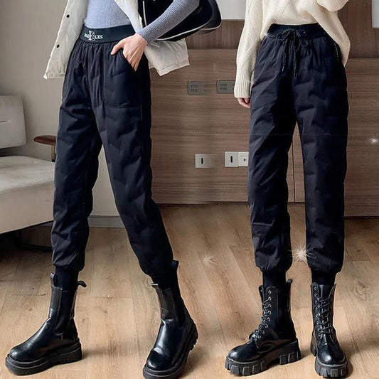 Down Cotton Pants Women's Outer Wear Autumn and Winter Large Size Was Thin High Waist Casual Harem Pants Thick Warm Cotton Trousers