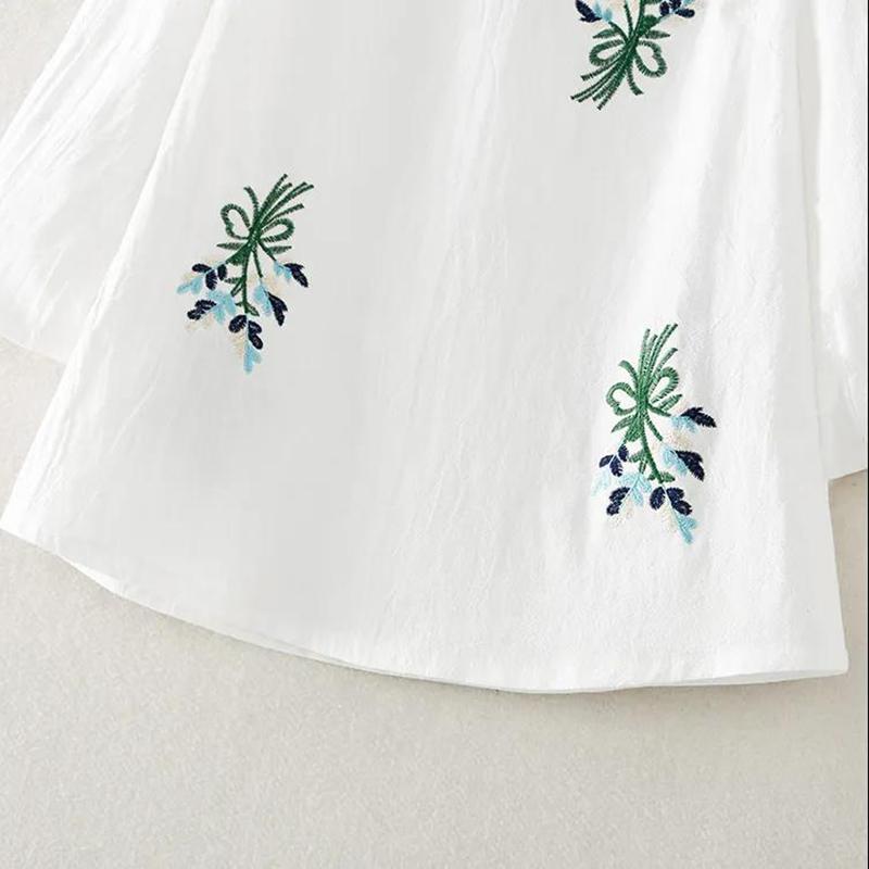 Pure Cotton T-shirt Women Summer Embroidered Art T-shirt Women Loose Top Three-quarter Sleeves Ethnic Style Bottoming Casual T-shirt