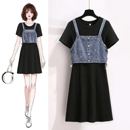 2 Pieces Ladies Dress Spring and Summer Round Neck Short Sleeve Casual Vacation Office Home