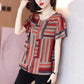 Loose Casual Top Short-sleeved T-shirt Women's Hit Color Age Thinner Summer New Irregular Striped Top Cool and Breathable