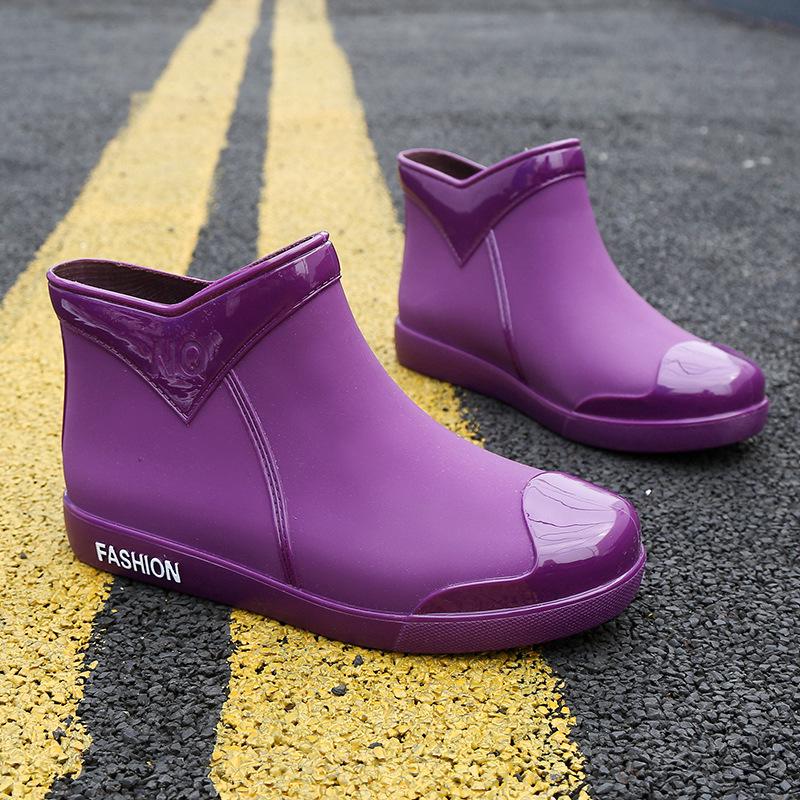 Waterproof Rain Boots Women Rubber Shoes Short Tube Ankle Shoes Water Shoes Shallow Flats Non-slip Rain Boots Fashion Slip on Female Footwear