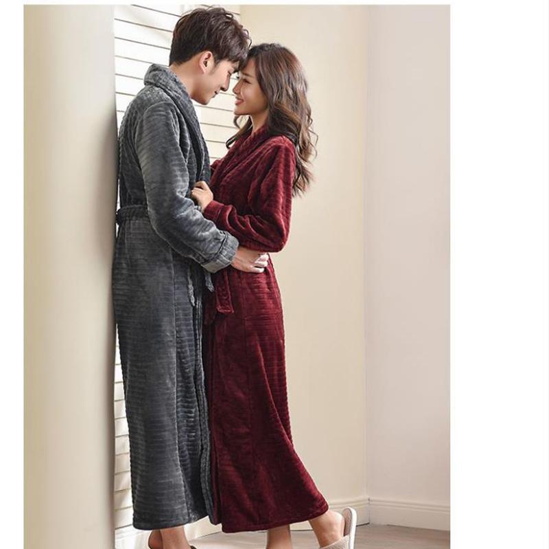 V-neck Cashmere Couple Bathrobes Men Pajamas Winter Warm Home Clothes Ladies Quick-drying Robe Coat Long