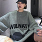 Autumn Winter  Women Fashion Sweater Casual Knitting Sweater Letters Jacquard Round Neck Pullovers Loose  Long Sleeve Sweater