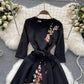 Formal Dress Spring and Autumn Embroidery Pattern Dress Temperament V-neck Tie Evening Dress Elegant Bridesmaid Dress