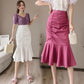 Women's Bow Knot Pleated Fishtail Skirt Irregular Solid Color All Match Professional Office Short Skirt