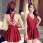 Swimsuit Female One-piece Cover Belly Slim Cute Sexy Small Breasts Gathered Conservative Large Size Swimsuit Beach Dress