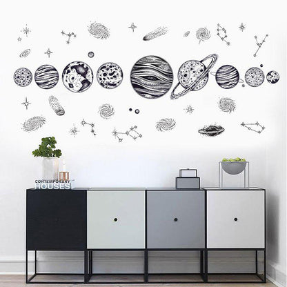 New Europe Style Cartoon Cosmic Planet Galaxy Wall Sticker For Kids Room Learning Outer Space For Li