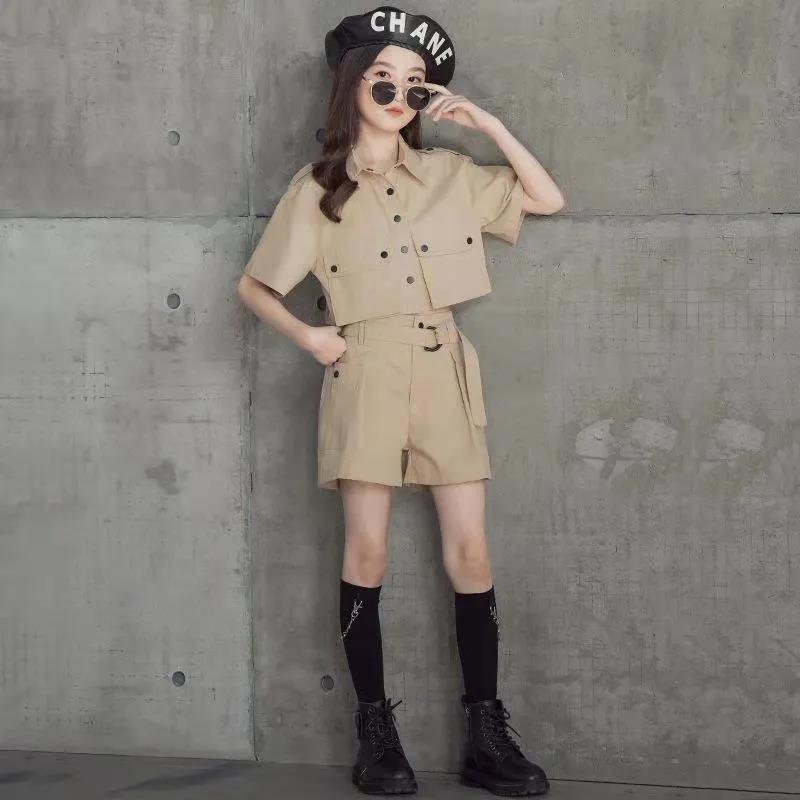 Girls Personality Suit Fashion Trend Heavy Tooling Short-sleeved Two-piece Suit Western Style Parent-child Summer