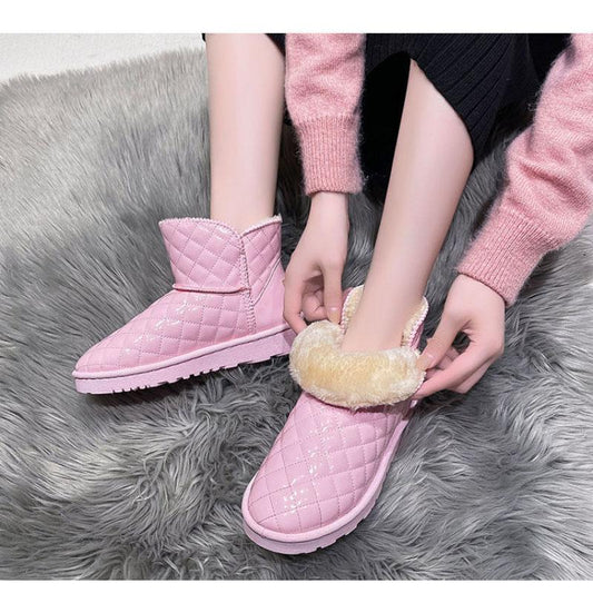 Winter Waterproof Snow Boots Women Plus Velvet Thick Fur One Casual Rhombus Cotton Shoes Boots