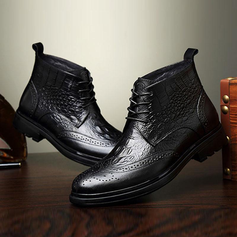 Martin Boots Men's Real Cowhide Mid-cut Boots Men's Casual Shoes Business Shoes Men's Boots Black Shoes Plush Shoes