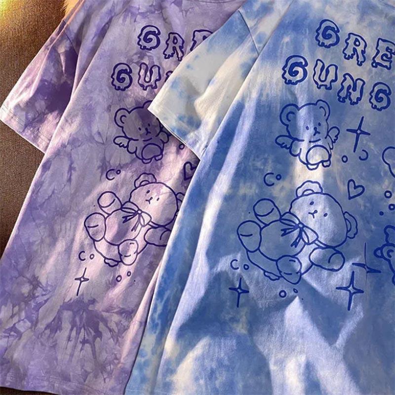 Tie-dye Short-sleeved Hip-hop Street Style Tops Neutral Summer Loose Half-sleeved Couples T-shirts Trendy
