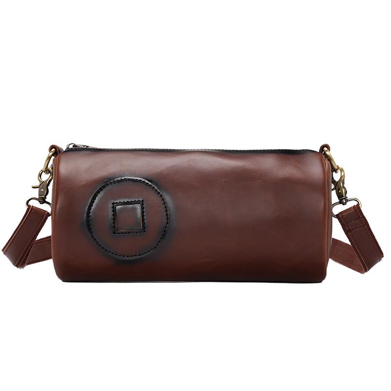 Travel Bag Men Brown Waterproof Wear-resistant Leather Handbag Sports Fitness Shoulder Business Bag