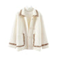 Autumn and Winter Korean Style Suit Collar Embroidery Loose Knit Jacket with Diamonds and Beaded Warm Sweater Cardigan
