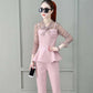 Ladies Professional Suit Xiaoxiangfeng Spring and Autumn Thin Temperament Two-piece Round Neck Long-sleeved Shirt + Casual Suit Pants