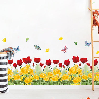 Watercolor Rose Flower Baseboard Wall Sticker Bedroom Living Room TV Sofa Background Decoration
