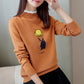 Printed Sweater Spring and Autumn Sweater Female Round Neck Short Sweater Solid Color High Collar