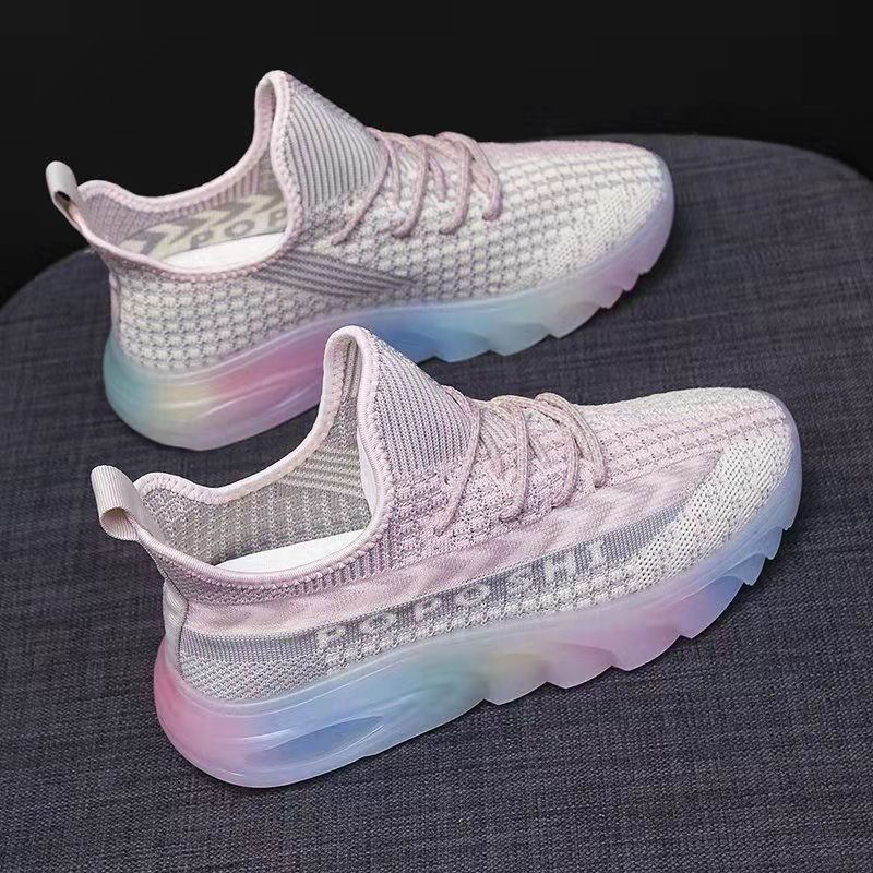 Women's Rainbow Jelly Soft Bottom Mesh Shoes Summer Mesh Breathable Sports Leisure Running Shoes Jogging Fitness Shoes