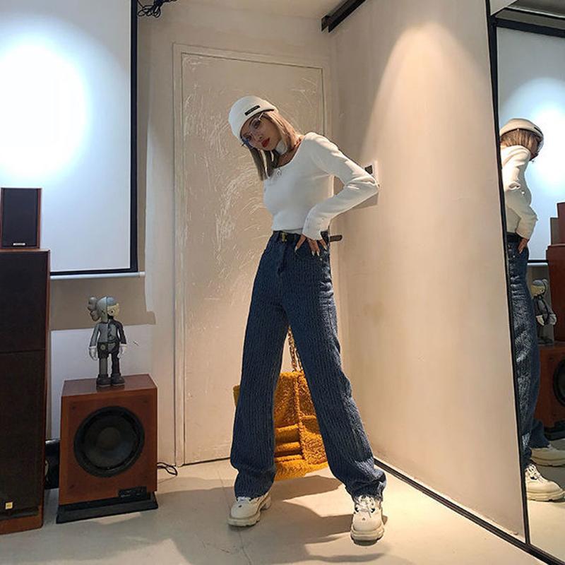 Spring  Autumn Plus Size Loose Woven Denim Wide-leg Trousers   Straight Thin High-waist Casual Mopping Pants Women