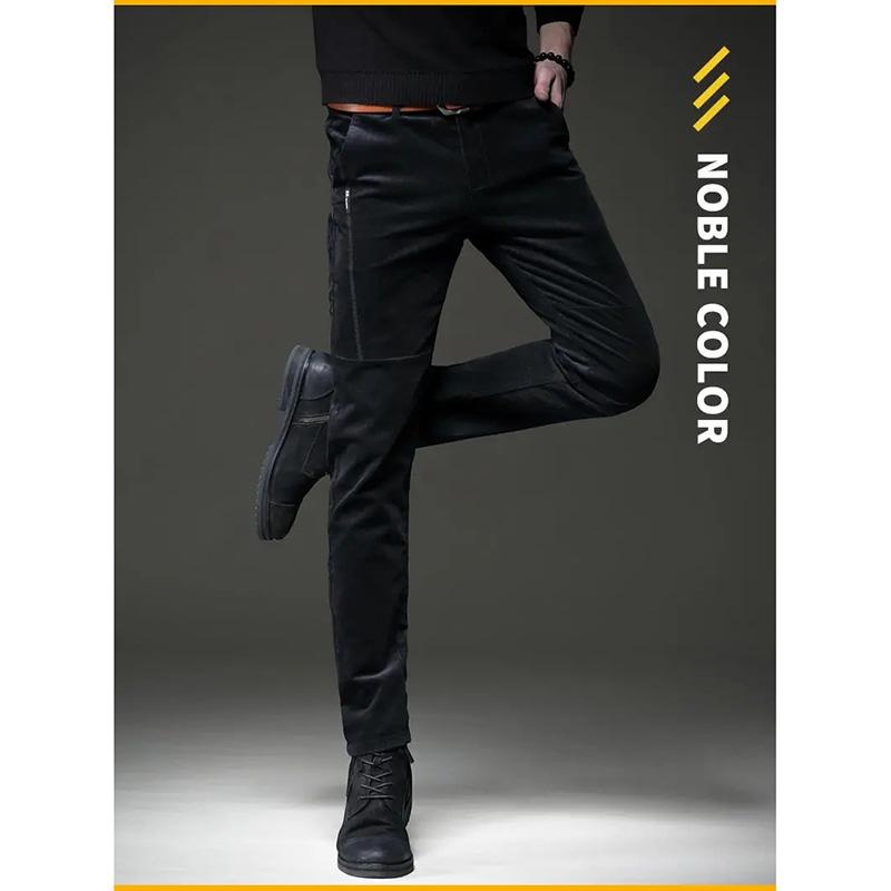 Men's Autumn and Winter Corduroy Casual Pants Slim-fit Pants with Small Feet Male Straight-leg Korean Style Trousers Business Streetwear Elastic Waist