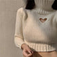 Turtleneck Sweater Women's Autumn Winter Design Sense of Love Hollow Out Slim Slimming Short Knit Sweater Long-sleeved Top