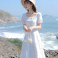 Women's White Embroidered Chiffon Mid-length Dress