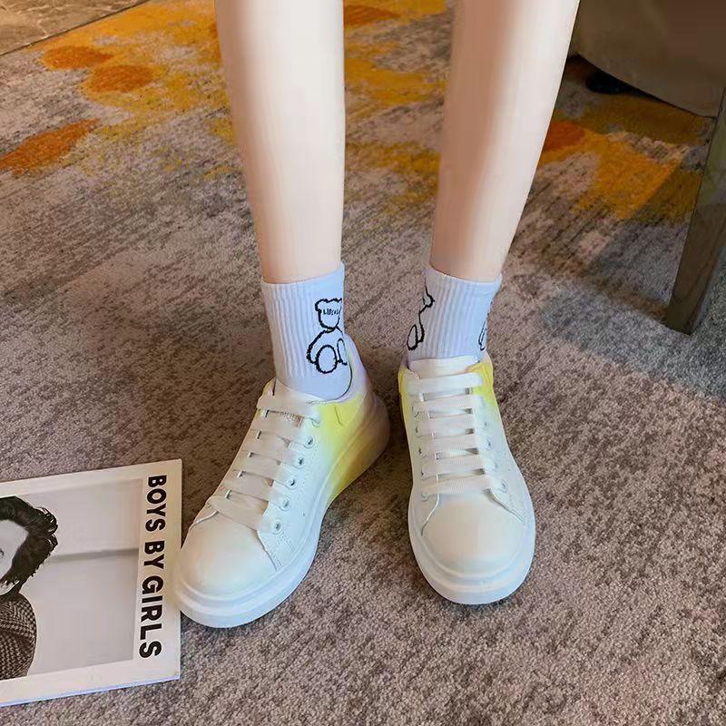 Female Gradient Color Small White Shoes Ladies Personality Casual Shoes Spring and Autumn Students Korean Version All-match Thick Bottom Shoes