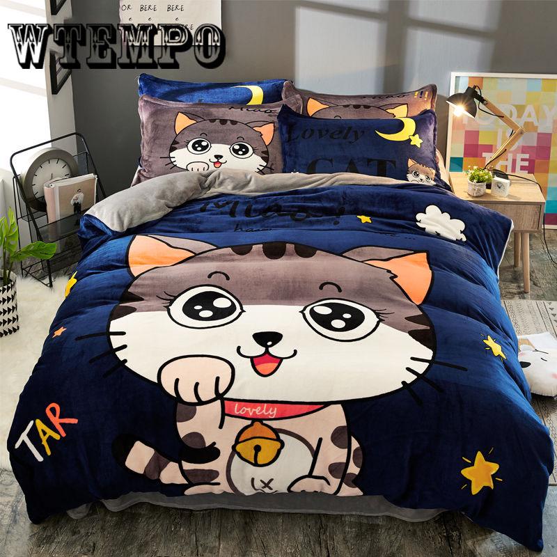 Thick Plush Duvet Cover Set Fashion 4pcs Bedding Sets Queen Size Flat Bed Sheet Comforter Duvet Sets