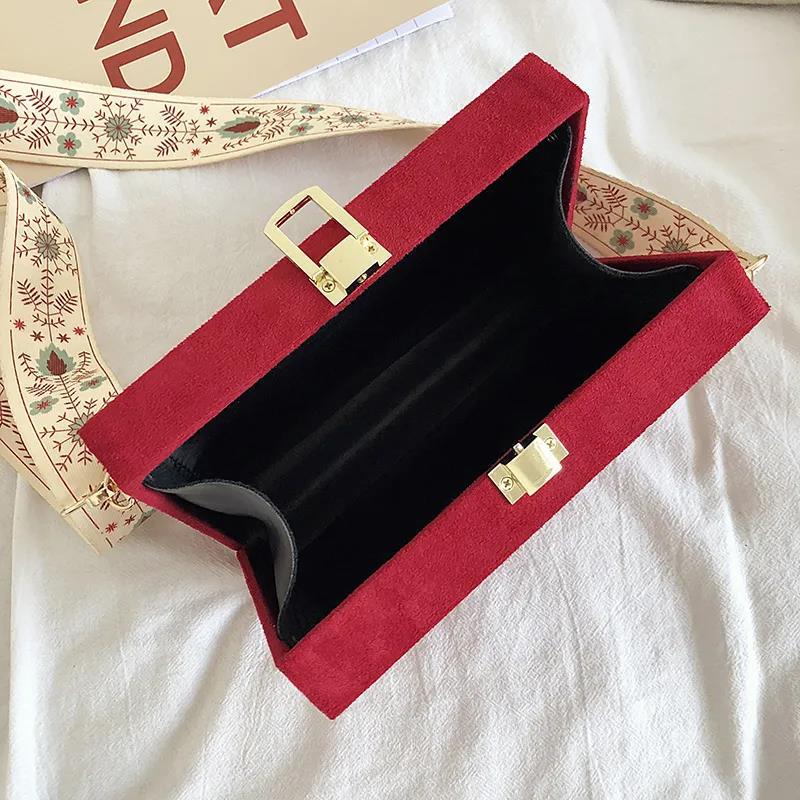 Women Box Bag Handbags Casual Clutch Purse Shoulder Crossbody Bags Velvet Wide Adjustable Belt