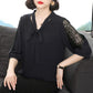 Women's Spring and Autumn Long-sleeved Chiffon Shirt Large Size Loose Solid Color Lace-up Top