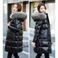 Large Fur Collar Down Cotton Jacket Women Mid-length Winter Fashion Trend Loose Shiny Warm Coat
