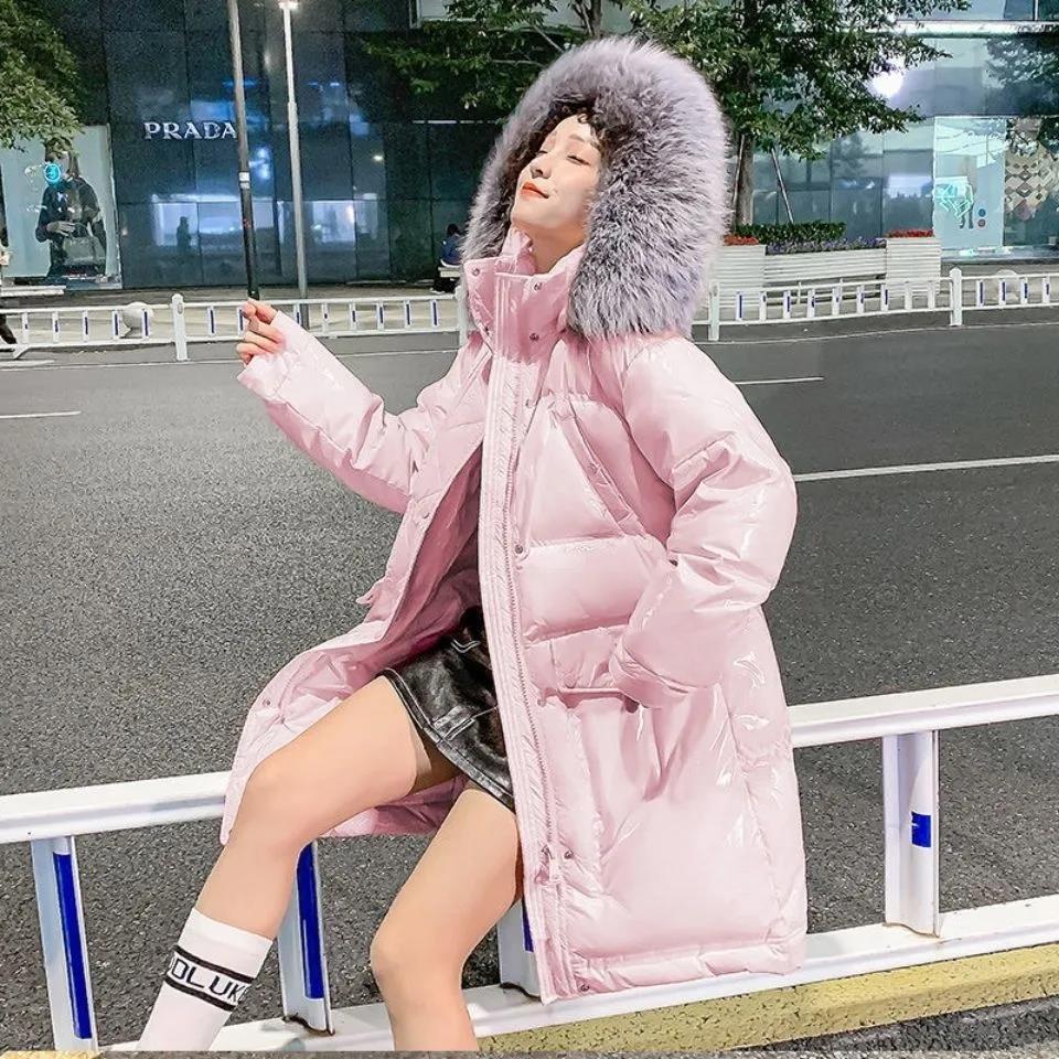 Disposable Bright Face Down Jacket Women's Mid-length White Duck Down Korean Style Loose Thick Winter Student Jacket