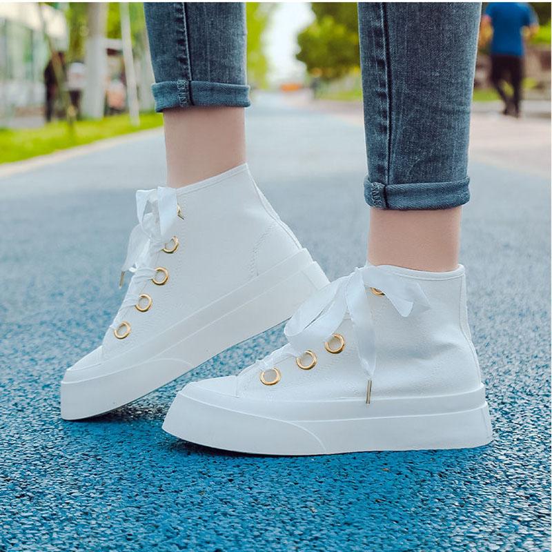 Japanese Ribbon Small White Shoes Summer Student Trend High-top Canvas Shoes Women