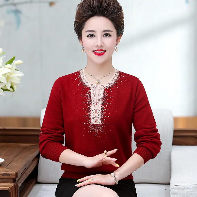 Women's Short Pullover Knitwear Fashion Round Neck Sticky Drill Long Sleeve Sweater Loose Outerwear Plus Size Sweater